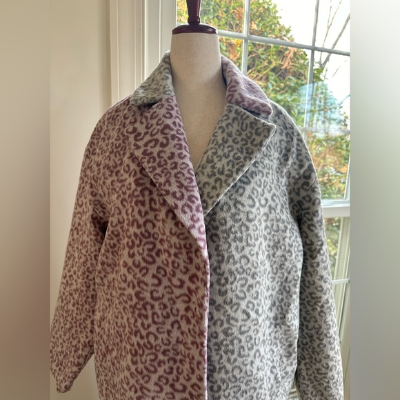 ASOS DESIGN PETITE Mix Gray Pink Leopard Cheetah Animal Print Brushed Coat - Picture 6 of 14